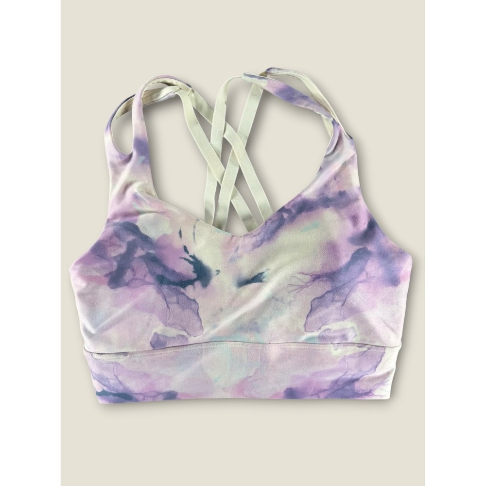 Freely Womens Medium Purple Watercolor Tie Dye Strappy Back Sports Bra Workout